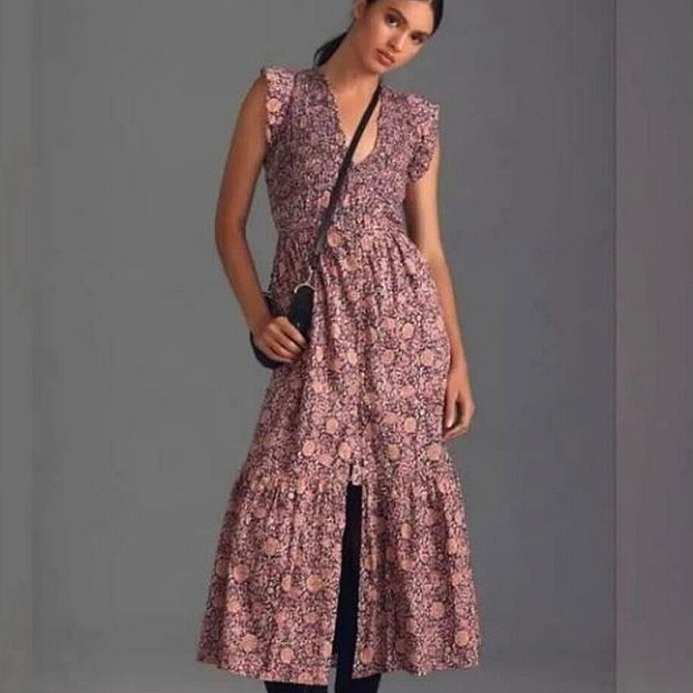 🏷️ Anthropologie Peregrine Midi Autumn Floral Ruffle Sleeve Dress Size 2X